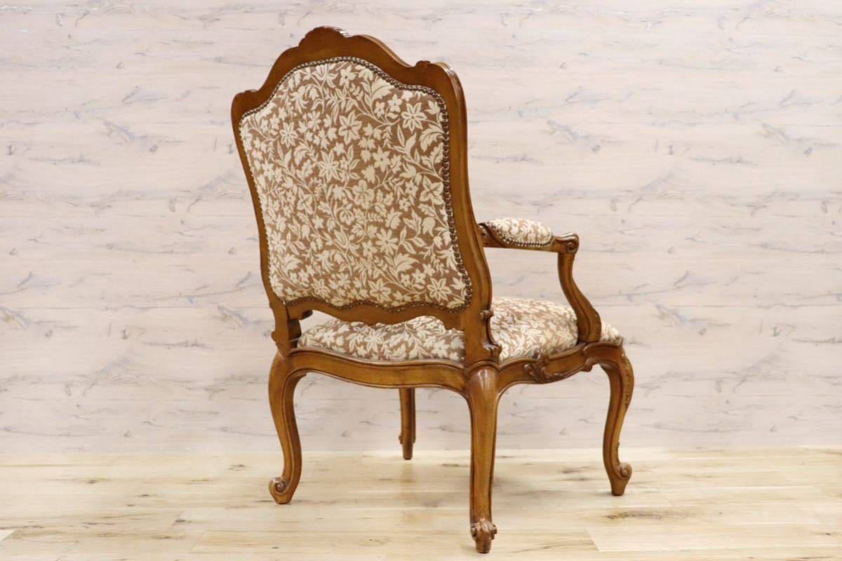 GMGK182○フランス アンティーク サロンチェア 椅子 猫脚 彫刻 釘打ち ファブリック クラシカル モダン エレガント ヴィンテージ