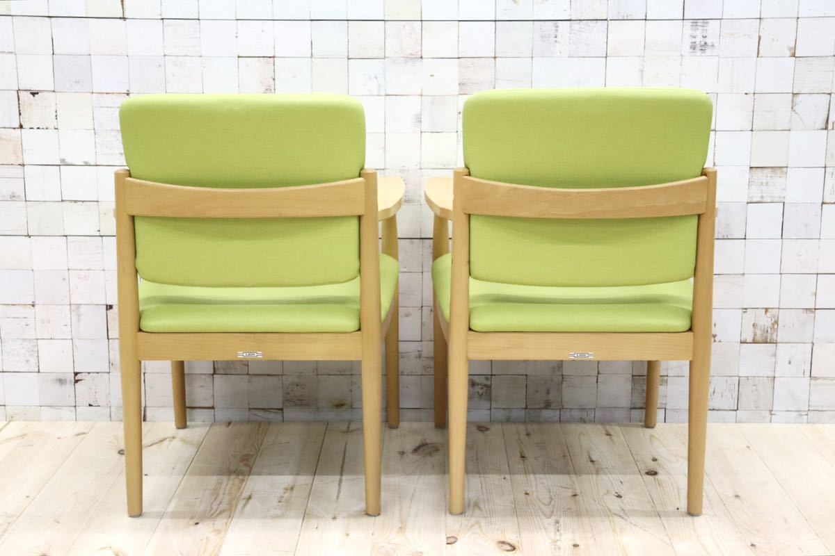 GMFT413F○LION / ライオン事務器 アームチェア オフィスチェア 椅子 2脚セット 合皮 イエローグリーン ナチュラル