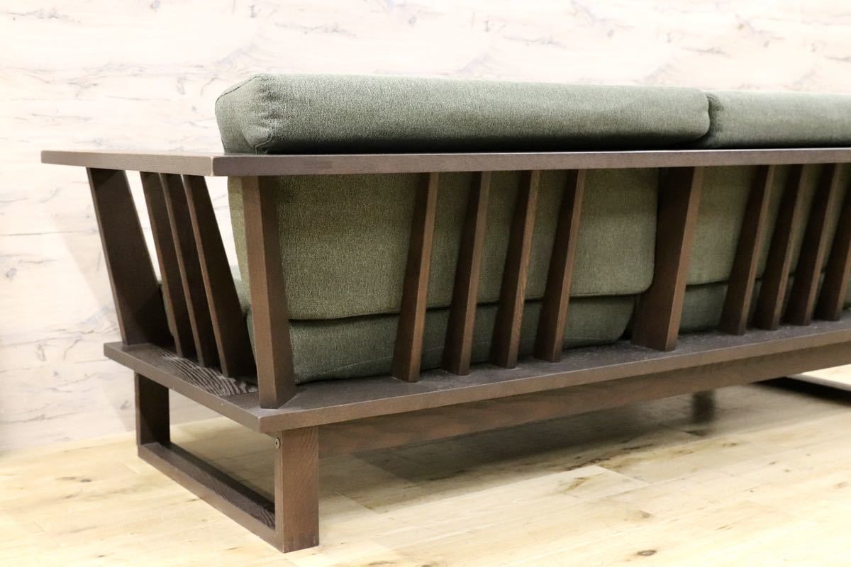 GMFN156○東京インテリア 2.5人掛けソファ ラブソファ スタイリッシュ 和モダン グリーン ファブリック タモ材