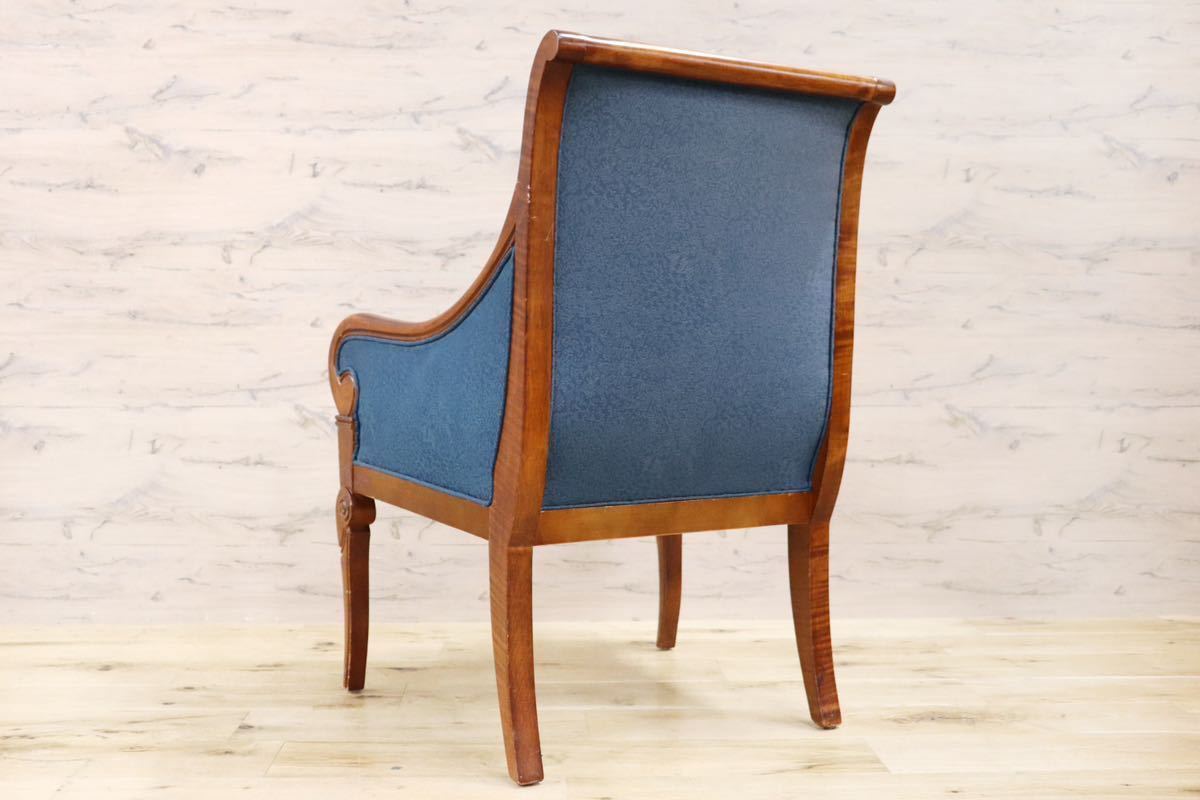 GMGN162A○西洋 クラシック シングルソファ ラウンジチェア 1人掛けソファ 椅子 木製 ファブリック アンティーク 彫刻