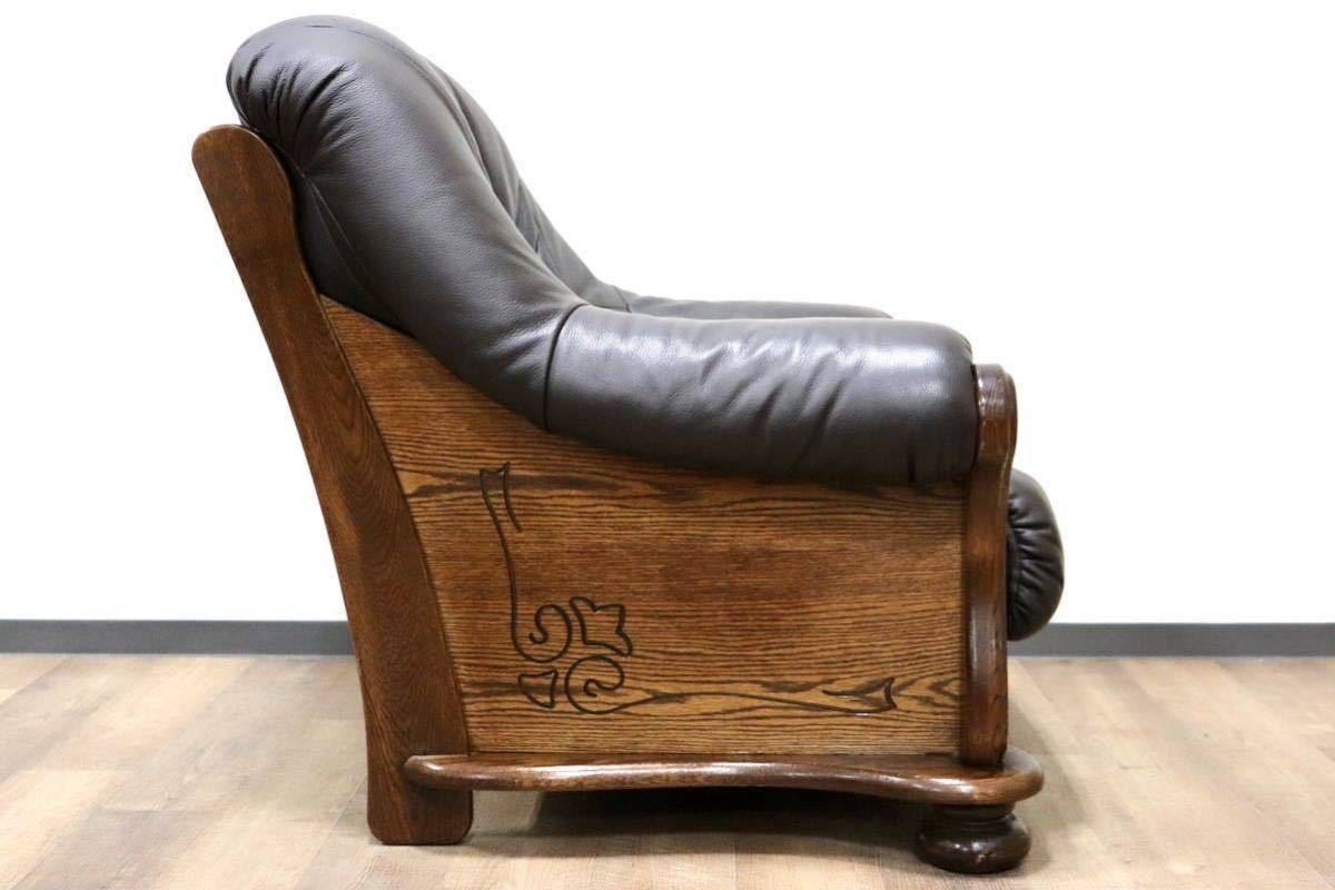 GMGT192A○オランダ製 ダッチカントリー 1人掛けソファ シングルソファ 本革 グレー オーク材 ノスタルジック オランダ民芸 約35万