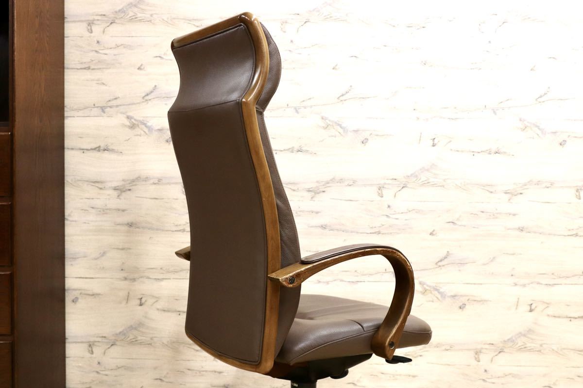 GMGN236○karimoku / カリモク 本革 デスクチェア 作業椅子 本革 ハイバック ワーキング ブラウン モダン 定価約21.3万