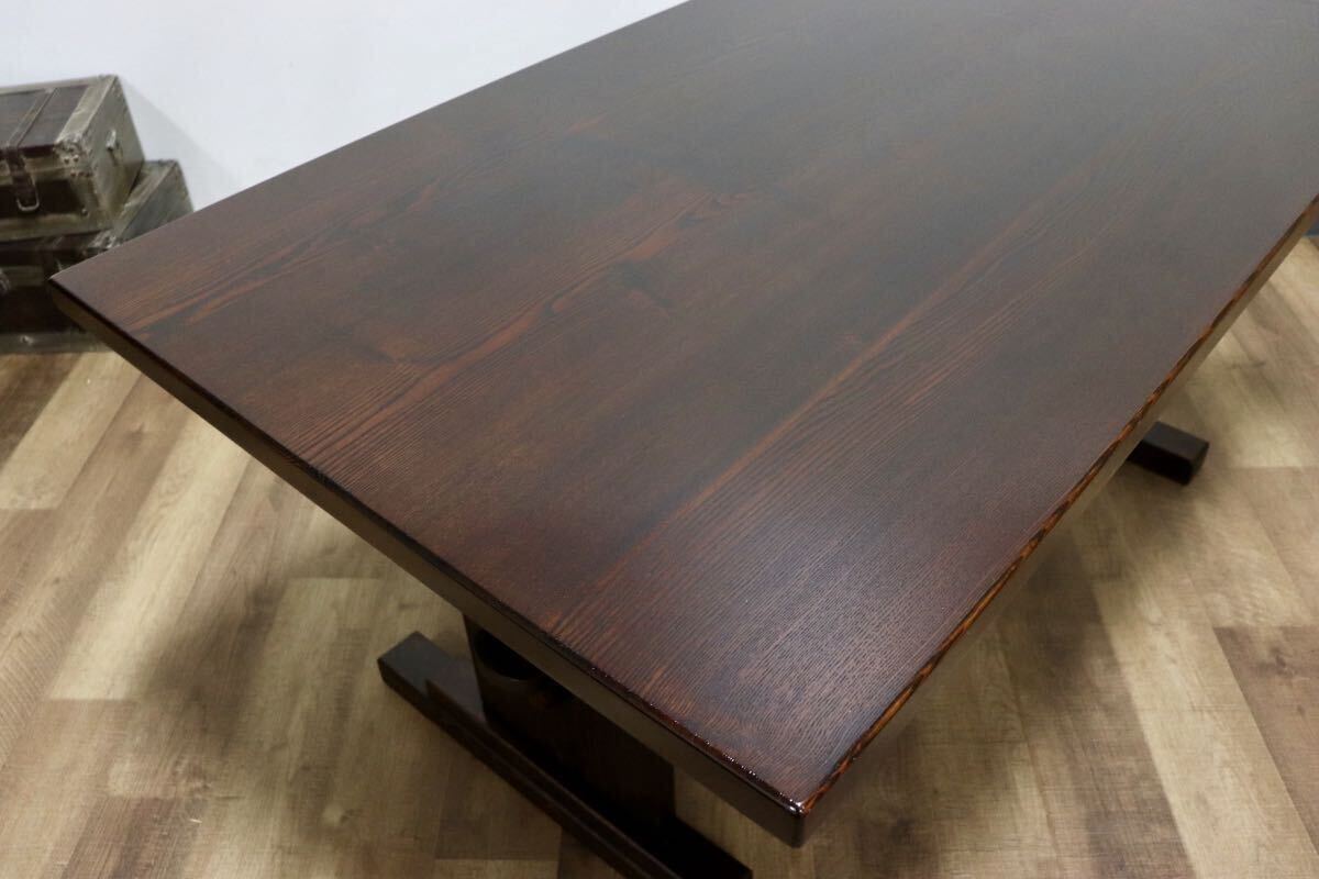 GMHN69○工房家具 欅材 ケヤキ 無垢 ダイニングテーブル 食卓テーブル 漆塗り 和家具 和モダン アンティーク レトロ 堅牢 古民家 美品