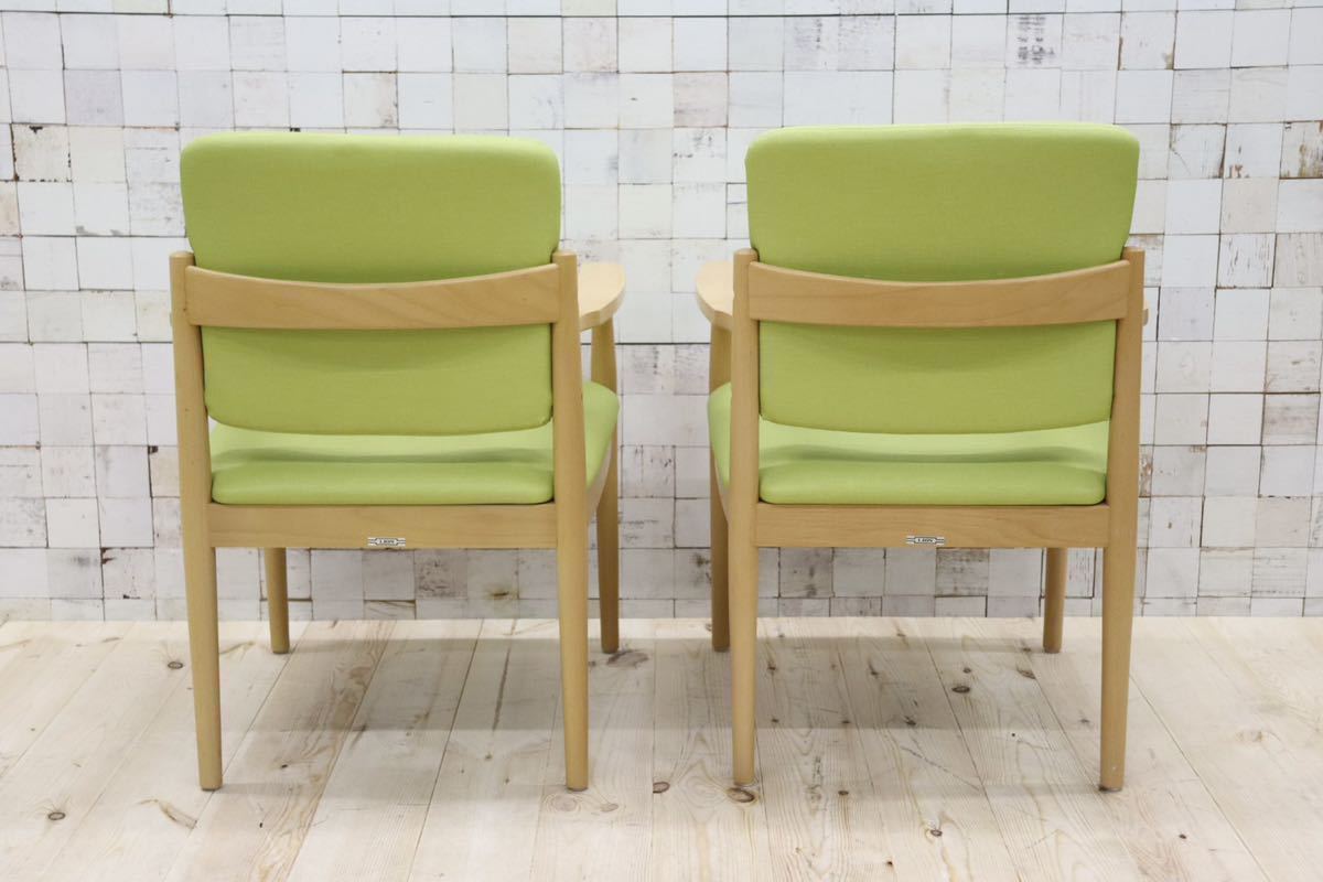 GMFT413E○LION / ライオン事務器 アームチェア オフィスチェア 椅子 2脚セット 合皮 イエローグリーン ナチュラル