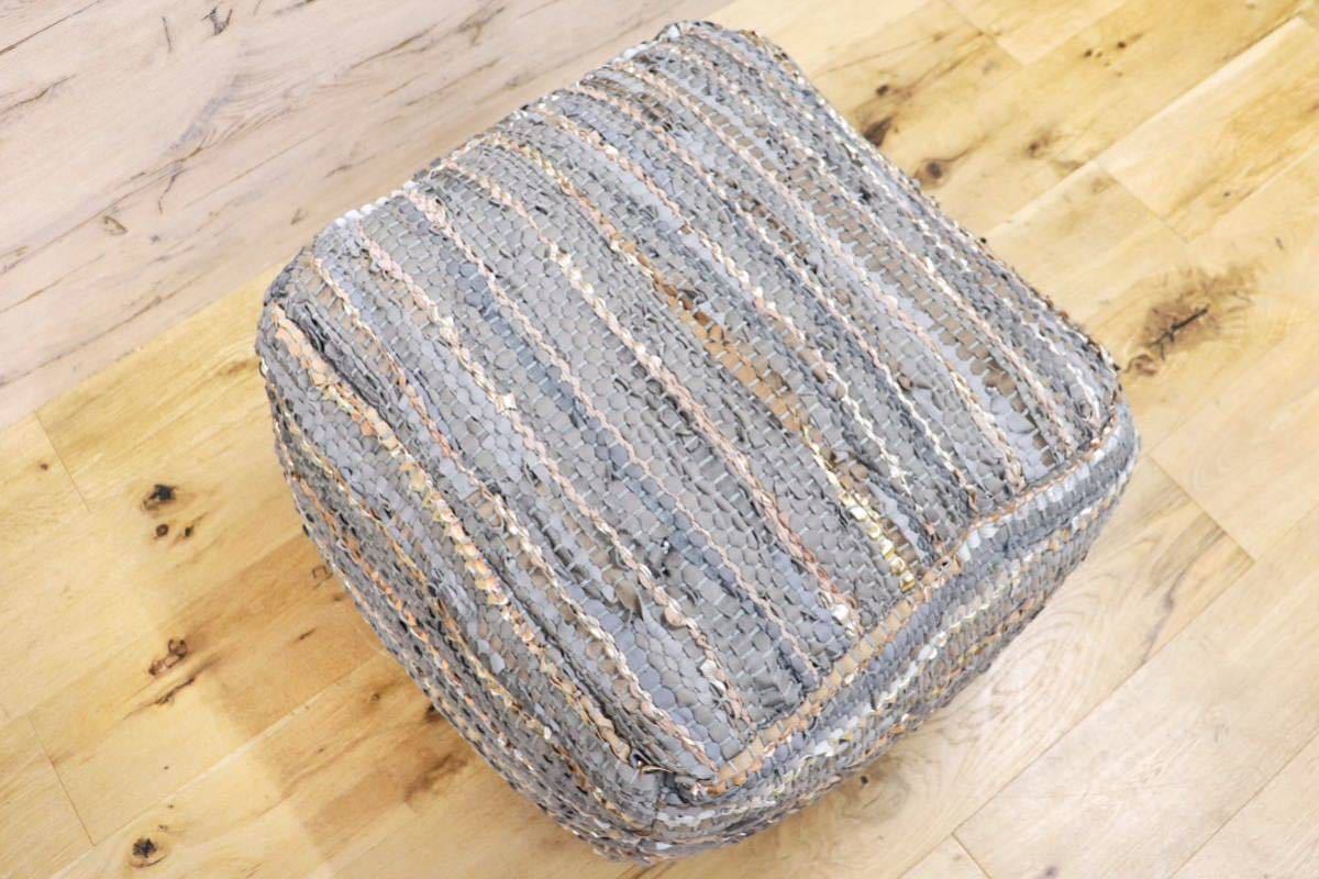 GMFN247B○Raha ラーハ プアクッション スツール 腰掛け オットマン レザー スクエア ナチュラル ボヘミアン 未使用品