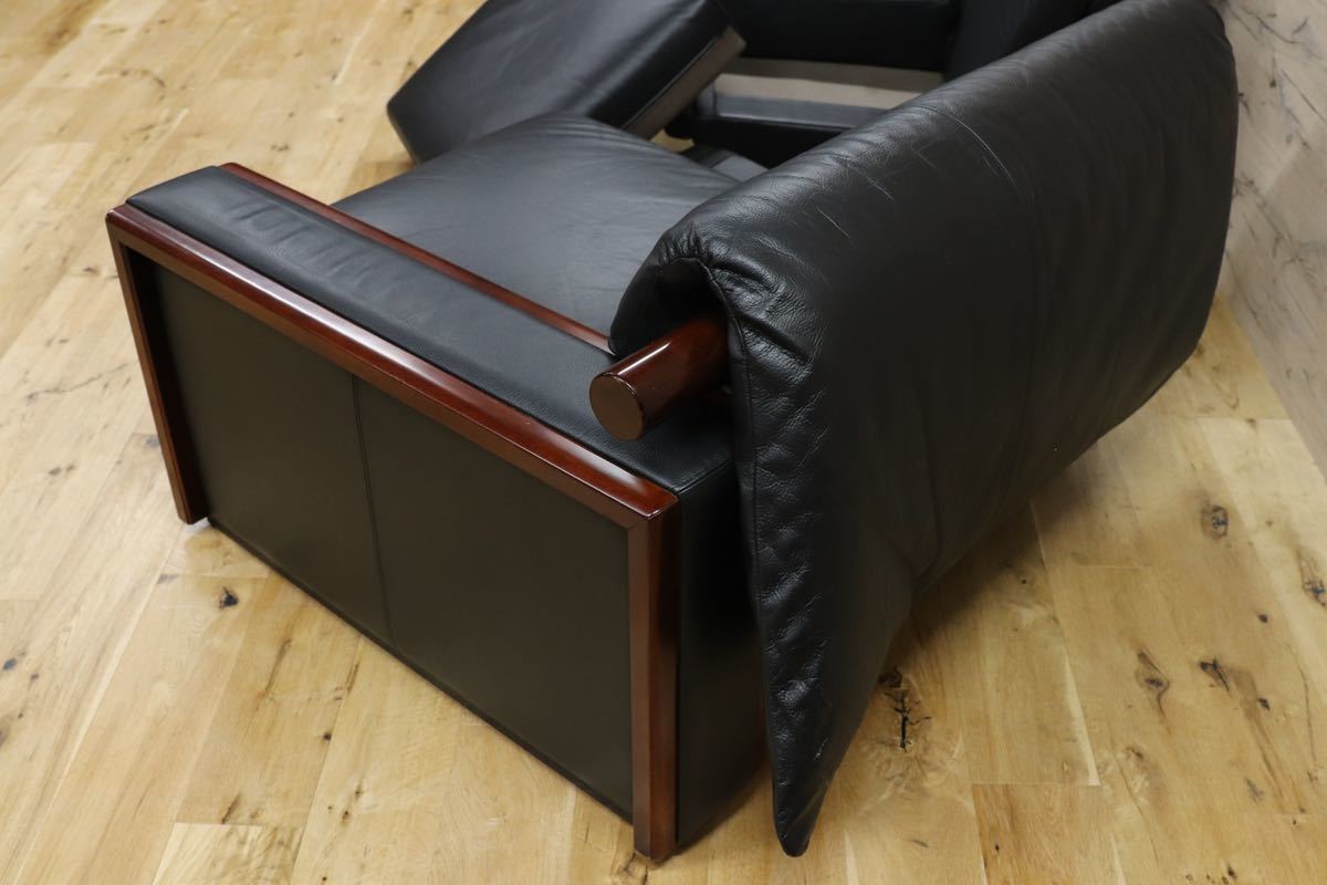 GMFK575○MORISHIGE / モリシゲ プレステージ 3人掛けソファ トリプルソファ 黒総革 IDC大塚家具 最高級 リビング チェア 約85万