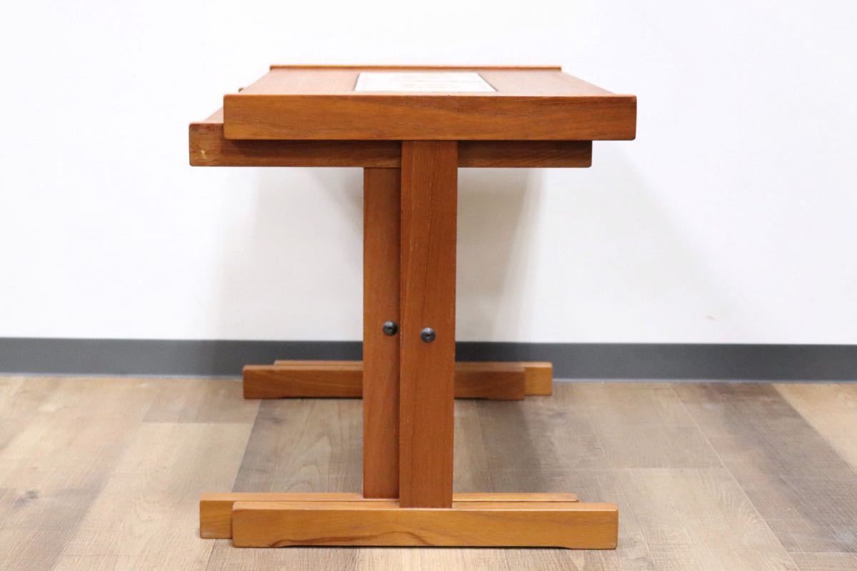GMGH118○北欧ヴィンテージ ネストテーブル サイドテーブル チーク材 花台 タイルトップ クラシック 北欧家具 デンマーク