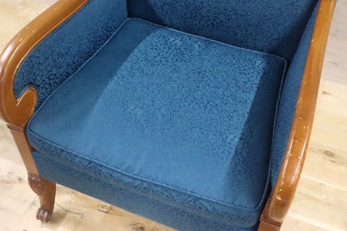 GMGN145A○西洋 クラシック シングルソファ ラウンジチェア 1人掛けソファ 椅子 木製 ファブリック アンティーク 彫刻