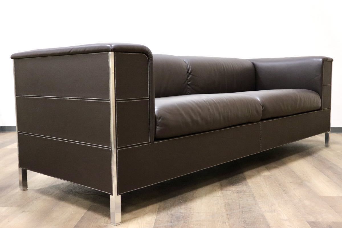 GMGH195○Poltrona Frau / ポルトローナ フラウ Talus タルス 3人掛けソファ トリプルソファ 本革 ブラウン IDC大塚家具 定価約130万 美品