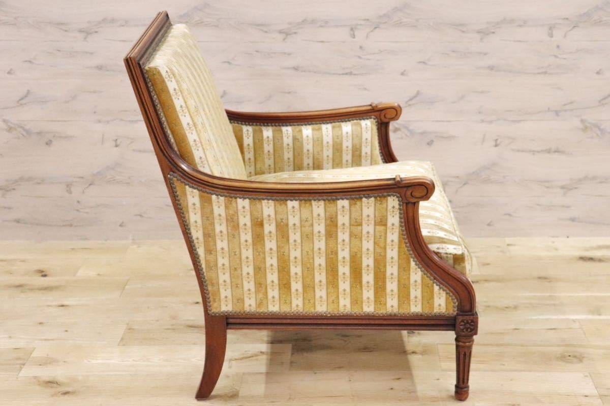 GMGN389A○英国 ヴィンテージ シングルソファ 1人掛けソファ ラウンジチェア 椅子 鋲打 ファブリック クラシカル アンティーク オールド