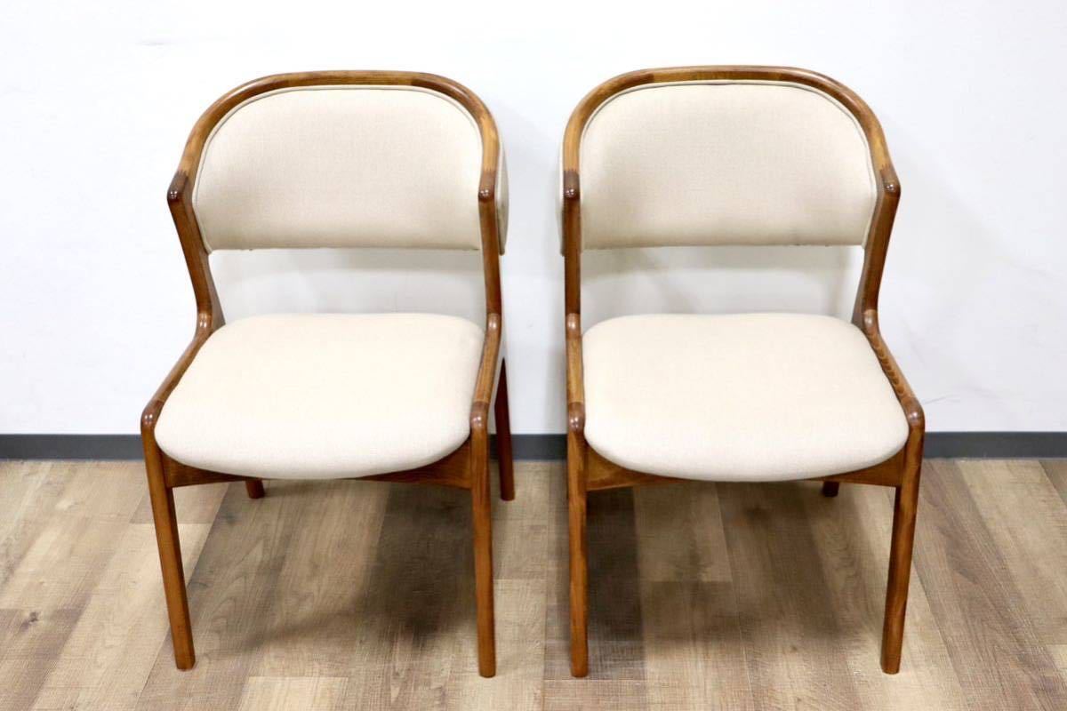 GMGN294B○朝日木材加工 LuDeK ダイニングチェア 食卓椅子 セミアーム ファブリック 2脚セット 北欧スタイル モダン ヴィンテージ 稀少