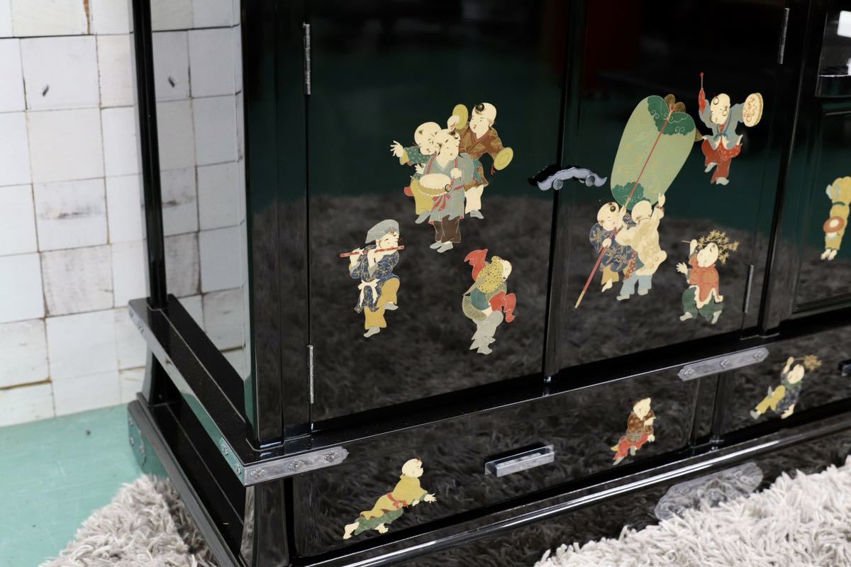 GMGS27○最高峰 西塚朝光 茶棚 飾り棚 唐子図 サイドボード 和家具 輪島塗 天皇家納入作品制作蒔絵師 希少 定価約1000万 展示品※発送不可