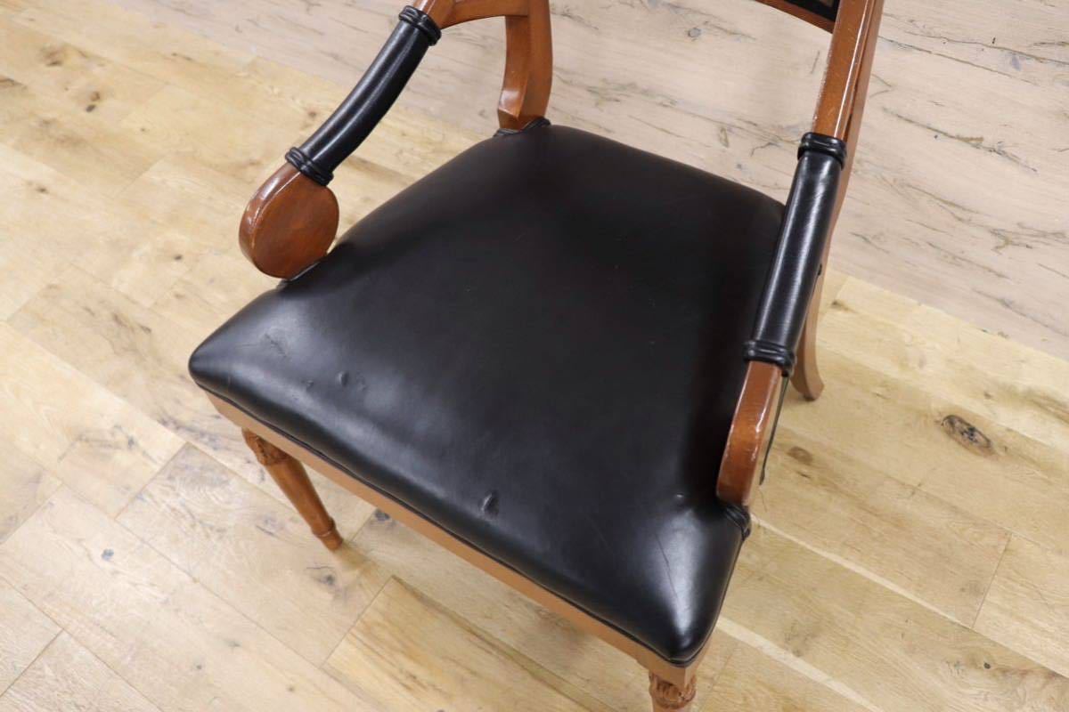 GMGN142D○イタリア製 クラシック モダン ダイニングチェア 椅子 セミアームチェア 本革 レザー 西洋 アール・ヌーヴォー