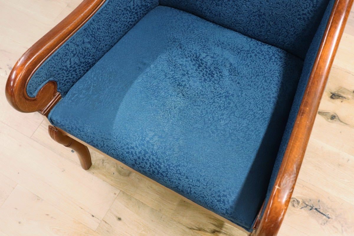 GMGN145C○西洋 クラシック シングルソファ ラウンジチェア 1人掛けソファ 椅子 木製 ファブリック アンティーク 彫刻