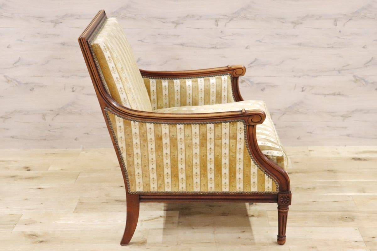 GMGN389B○英国 ヴィンテージ シングルソファ 1人掛けソファ ラウンジチェア 椅子 鋲打 ファブリック クラシカル アンティーク オールド