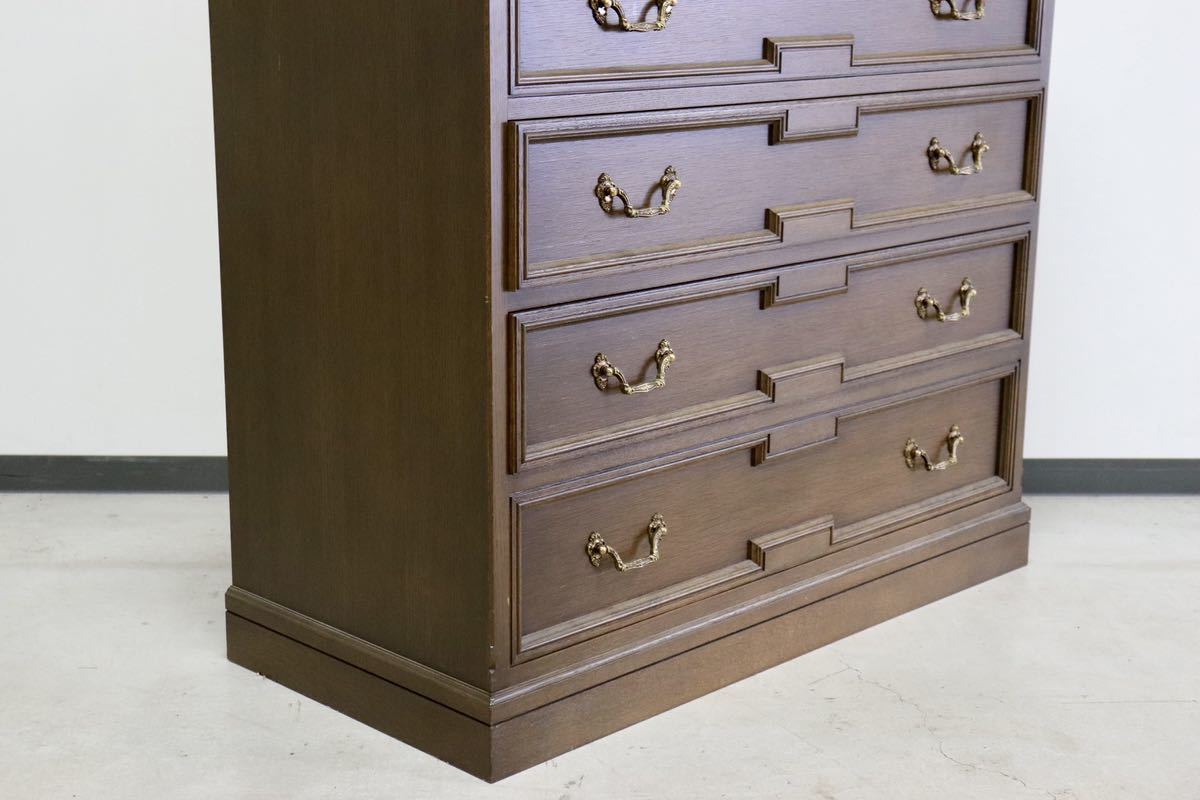 GMGK64○神戸家具 洋家具 6段チェスト 整理タンス 収納家具 彫刻 オーク材 クラシカル 和製ヴィンテージ アンティーク 美品 検)永田良介