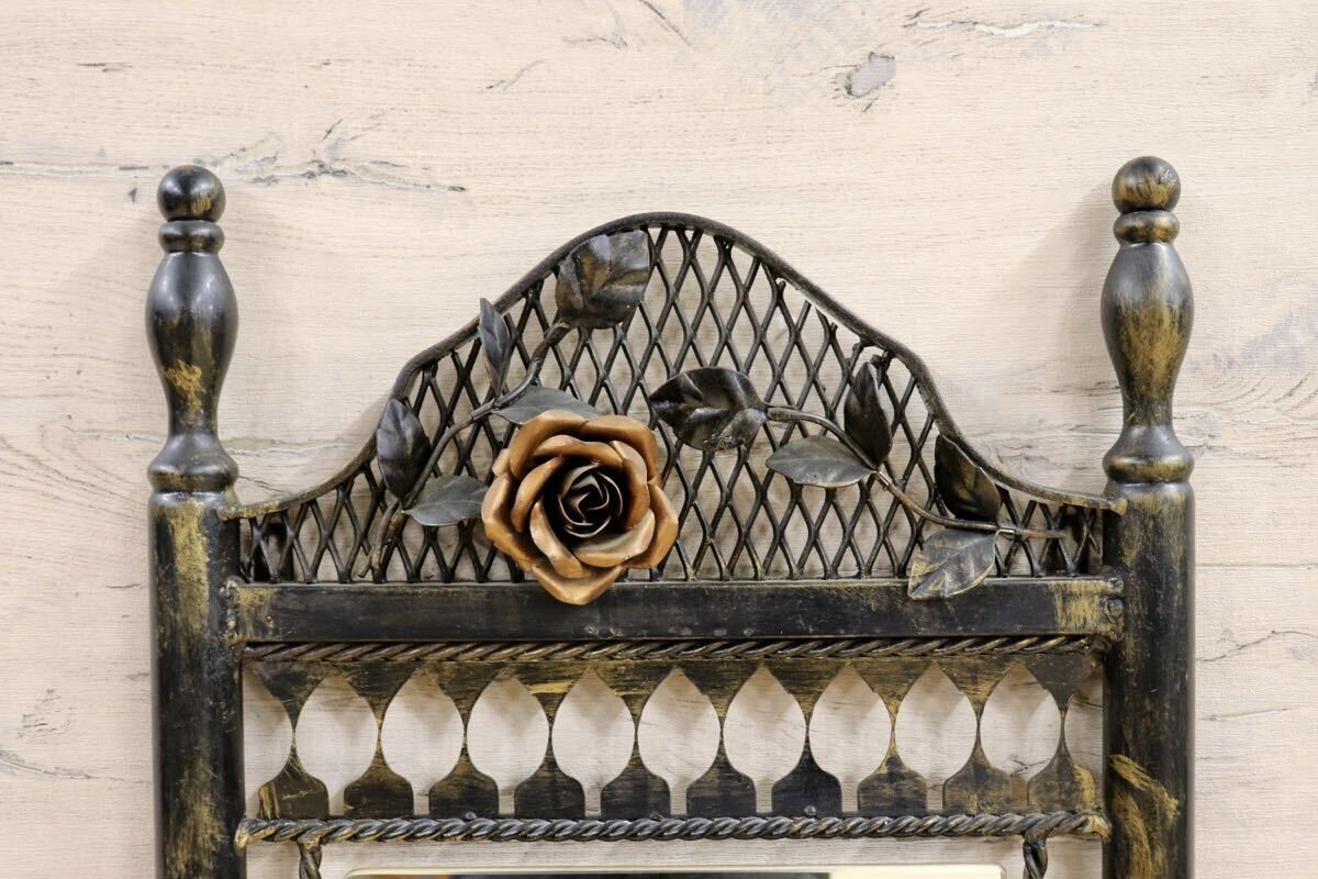 GMIK570B○アンティーク調 アイアン ウォールミラー 鏡 壁掛けミラー 姿見 壁掛け鏡 クラシック ゴシック 薔薇 インテリア