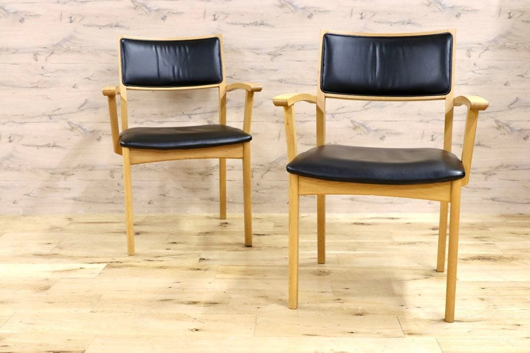GMGH431○清見堂工房 飛騨家具 ダイニングチェア 椅子 2脚セット オーク材 アームチェア スタイリッシュモダン 合皮 北欧スタイル