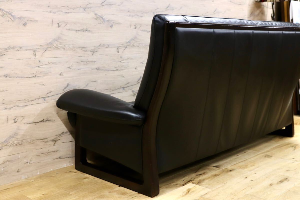 GMHN209○アサヒ Fuga フーガ 3人掛けソファ トリプルソファ 3シーター 黒 総本革 モダン 長椅子