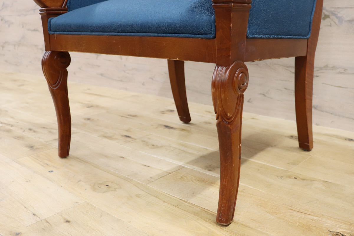 GMGN162A○西洋 クラシック シングルソファ ラウンジチェア 1人掛けソファ 椅子 木製 ファブリック アンティーク 彫刻