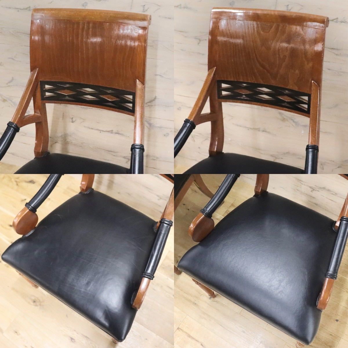 GMGN142F○イタリア製 クラシック モダン ダイニングチェア 椅子 2脚セット セミアームチェア 本革 レザー 西洋 アール・ヌーヴォー