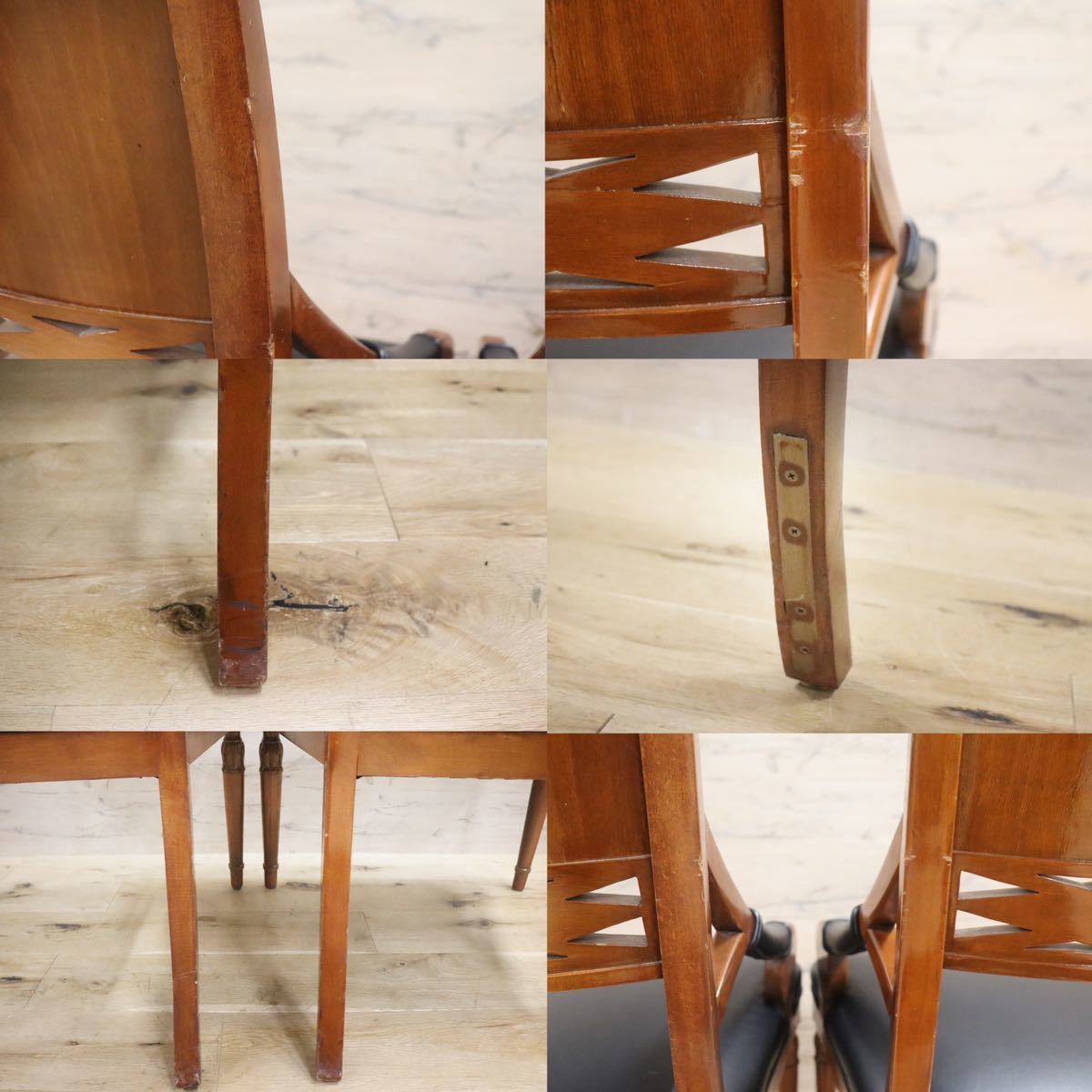 GMGN142B○イタリア製 クラシック モダン ダイニングチェア 椅子 2脚セット セミアームチェア 本革 レザー 西洋 アール・ヌーヴォー