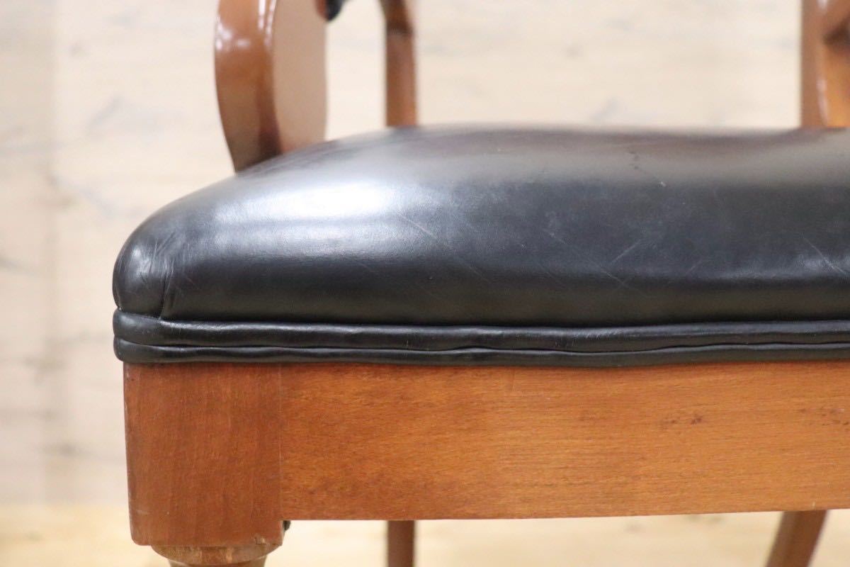 GMGN149A○イタリア製 クラシック モダン ダイニングチェア 椅子 2脚セット セミアームチェア 本革 レザー 西洋 アール・ヌーヴォー