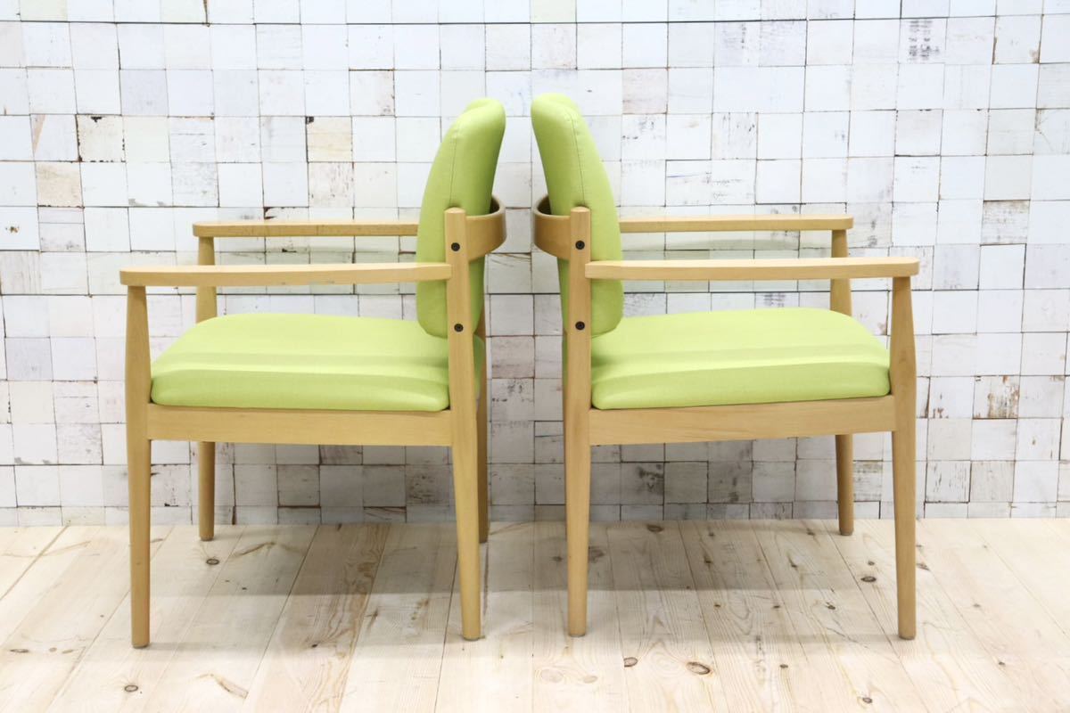 GMFT413F○LION / ライオン事務器 アームチェア オフィスチェア 椅子 2脚セット 合皮 イエローグリーン ナチュラル