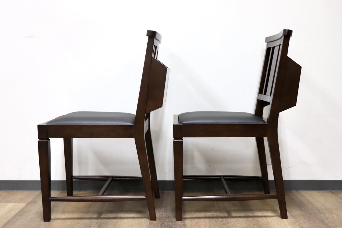 GMGN342D○CHERRY FURNITURE / 桜屋工業 ダイニングチェア チャーチチェア マガジンラック 合皮 ダークブラウン 2脚セット モダン 未使用品