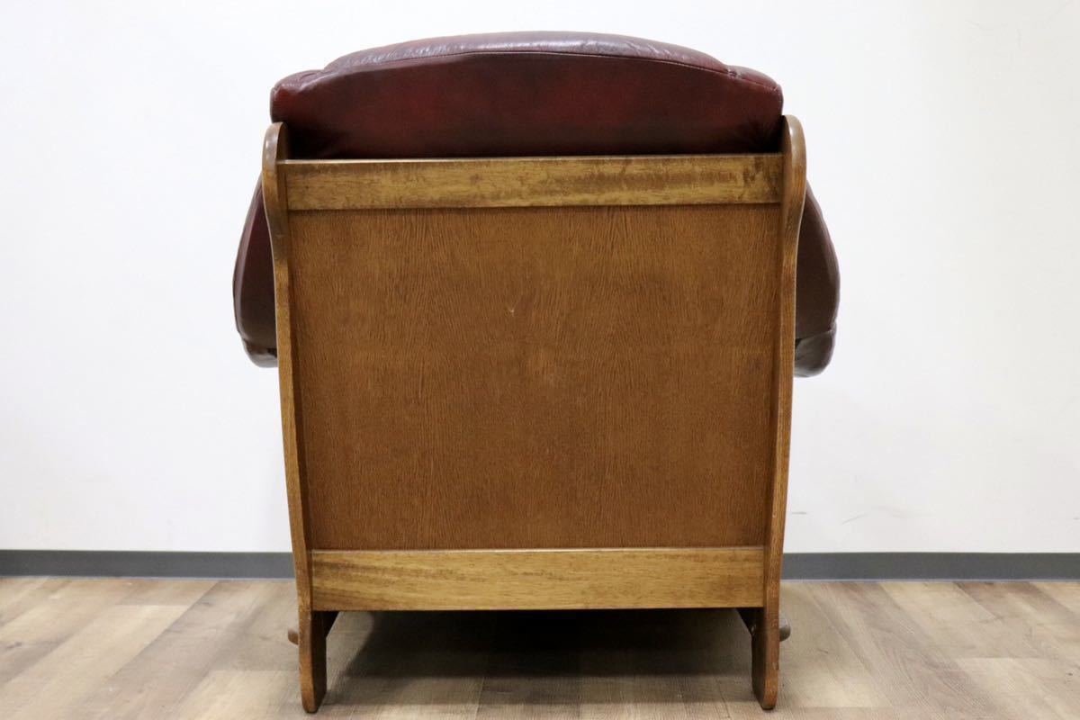 GMGT69A○オランダ製 ダッチカントリー 1人掛けソファ シングルソファ アームソファ 本革 ワインレッド オーク材 オランダ民芸