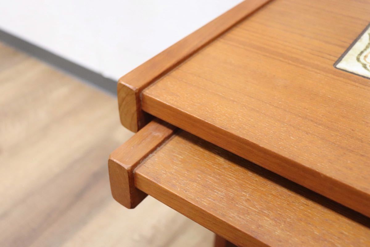 GMGH118○北欧ヴィンテージ ネストテーブル サイドテーブル チーク材 花台 タイルトップ クラシック 北欧家具 デンマーク