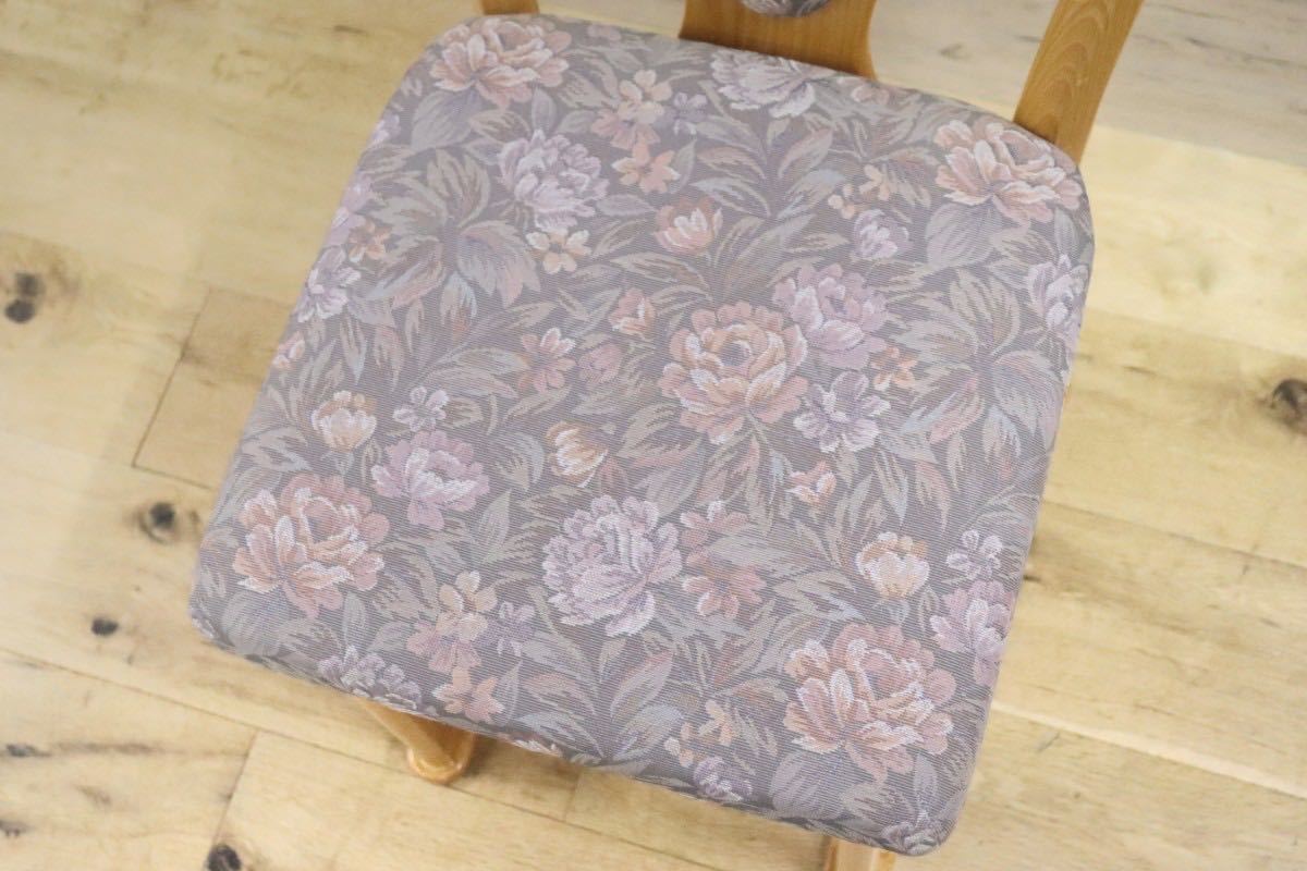 GMFK17○大塚化学木製建具 ドレッサーチェア スツール 椅子 オーク材 ファブリック エレガント 花柄 美品