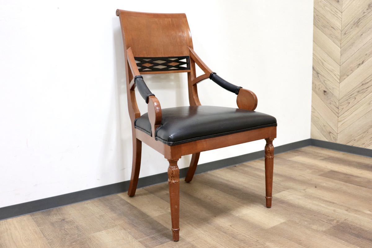 GMGN162F○イタリア製 クラシック モダン ダイニングチェア 椅子 セミアームチェア サロン チェア 本革 モダン 西洋 アール・ヌーヴォー