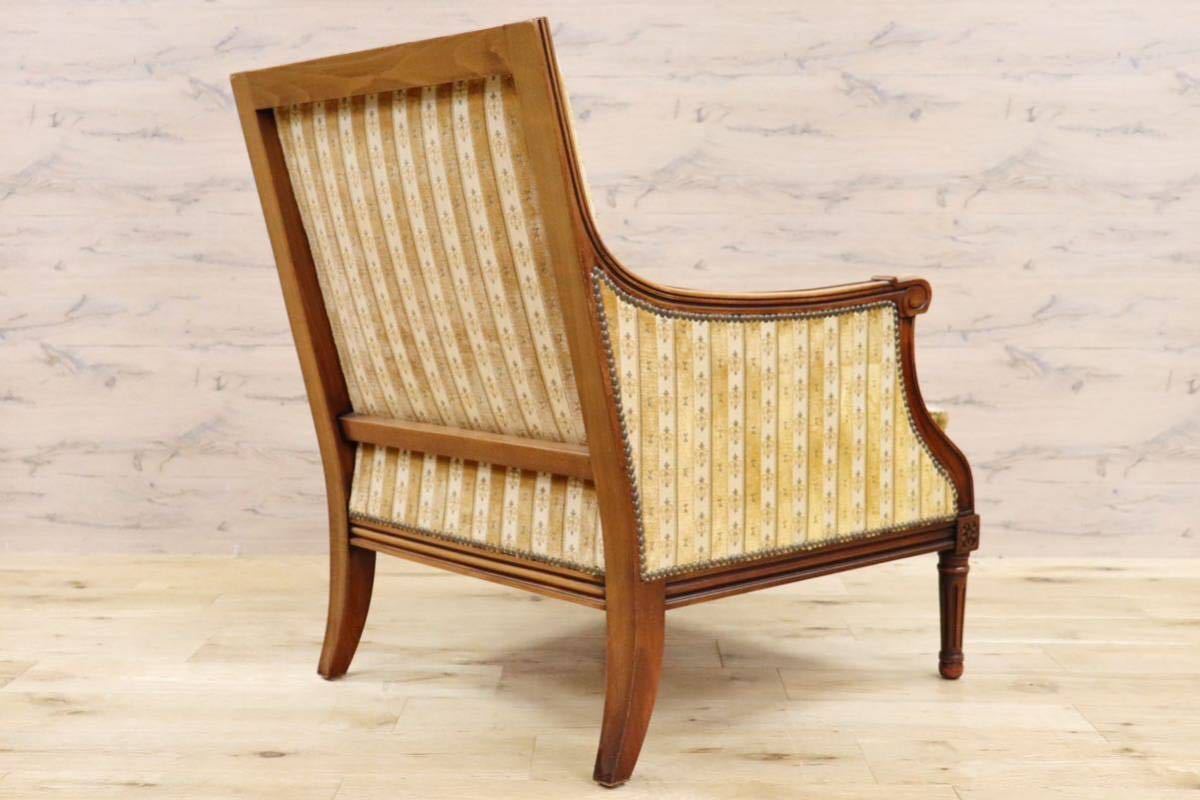 GMGN389A○英国 ヴィンテージ シングルソファ 1人掛けソファ ラウンジチェア 椅子 鋲打 ファブリック クラシカル アンティーク オールド