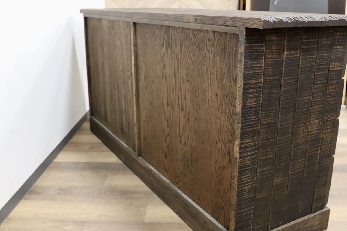 GMGK286○楢無垢材 最高級 特注 サイドボード リビングボード チェスト 収納家具 工房家具 和モダン 浮造り 約100万