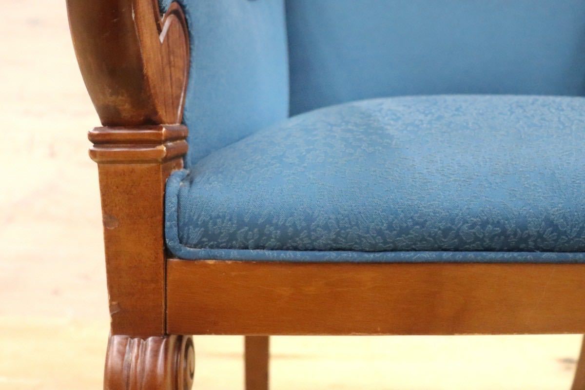 GMGN162C○西洋 クラシック シングルソファ ラウンジチェア 1人掛けソファ 椅子 木製 ファブリック アンティーク 彫刻