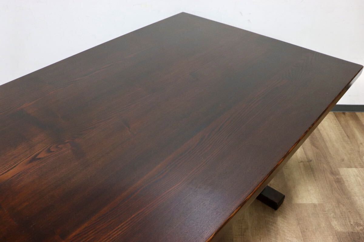 GMHN69○工房家具 欅材 ケヤキ 無垢 ダイニングテーブル 食卓テーブル 漆塗り 和家具 和モダン アンティーク レトロ 堅牢 古民家 美品