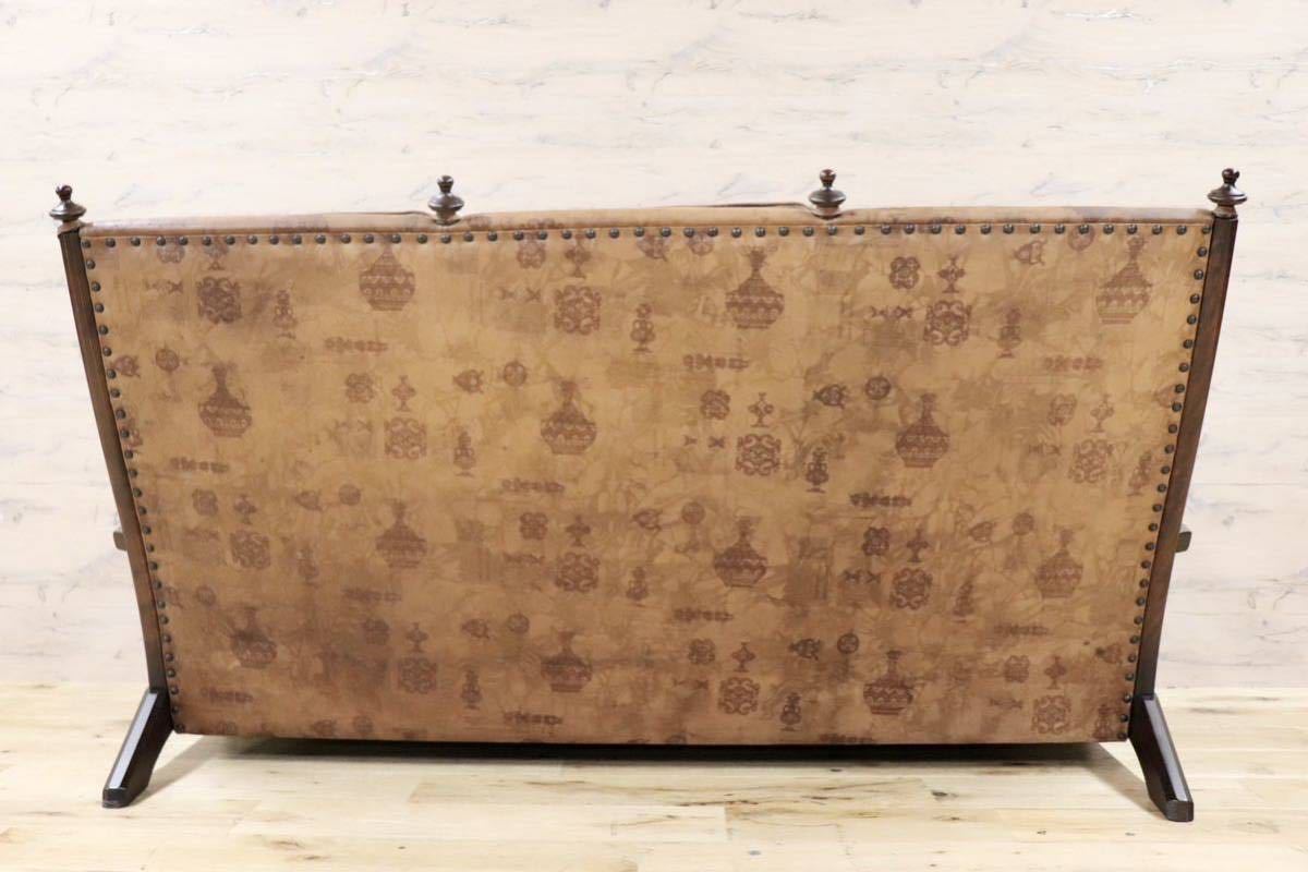 GMGS43○MORISHIGE / モリシゲ 3人掛けソファ トリプルソファ ハイバック 本革 IDC大塚家具 鋲打ち クラシック 大正モダン ヴィンテージ