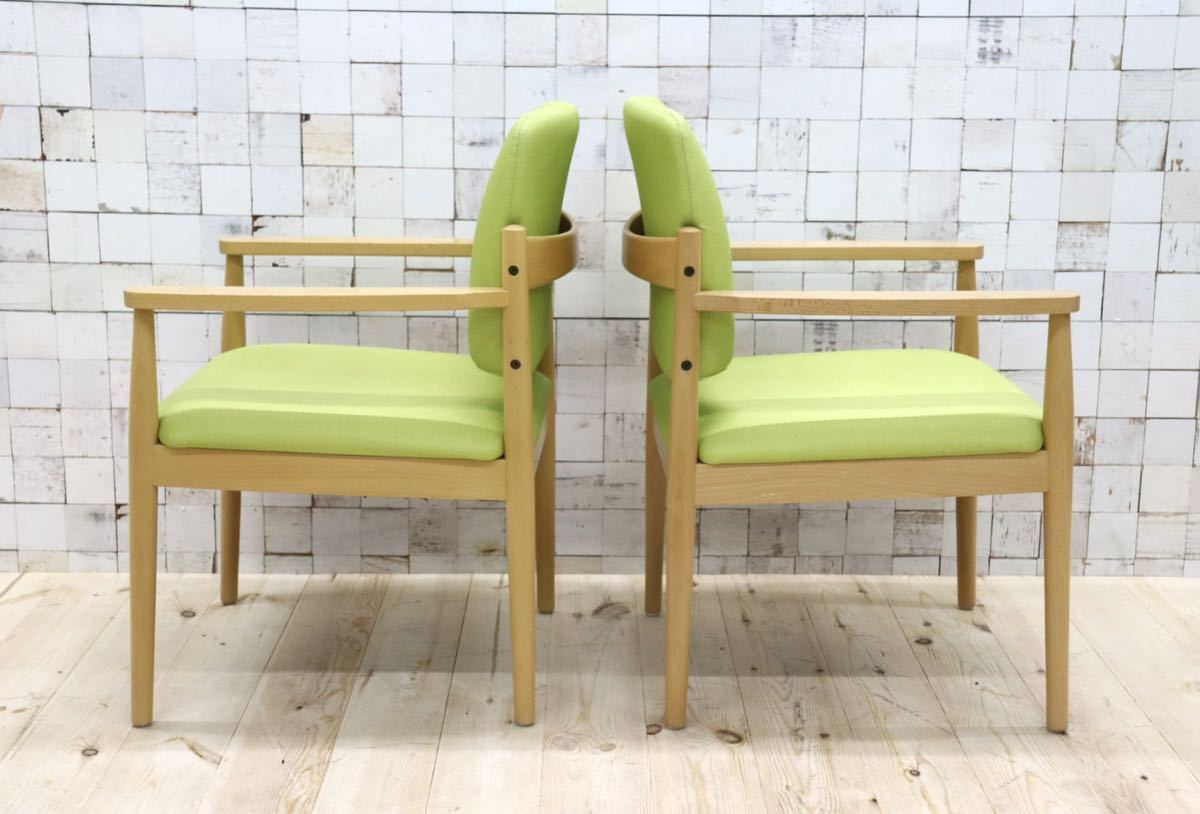 GMFT413E○LION / ライオン事務器 アームチェア オフィスチェア 椅子 2脚セット 合皮 イエローグリーン ナチュラル