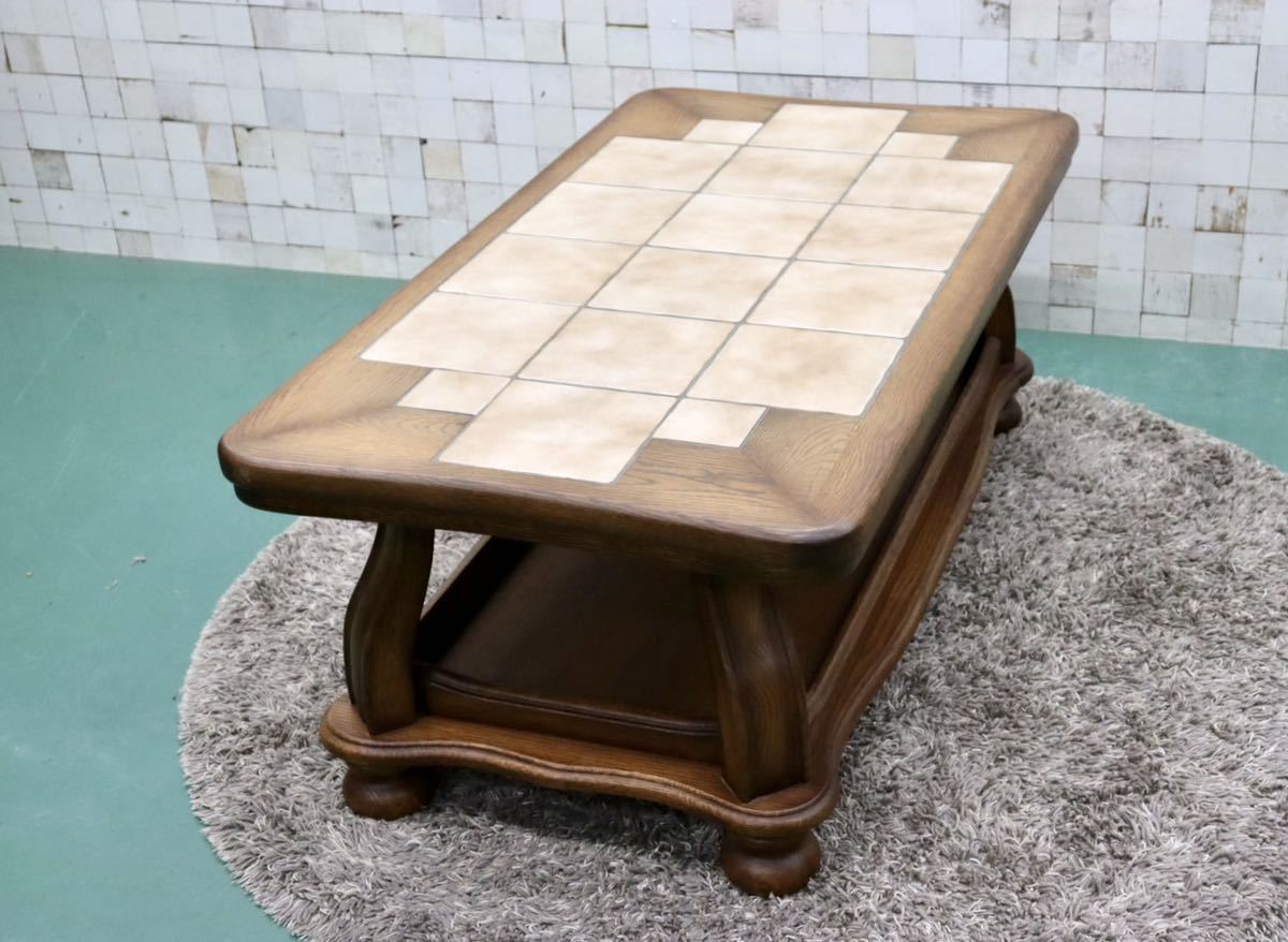 GMGT68○オランダ ダッチカントリースタイル センターテーブル リビングテーブル オーク材 無垢 タイル張り