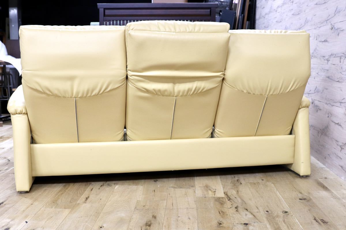 GMGH184○MARUICHI / マルイチセーリング マンスリー 3人掛けソファ トリプルソファ イエロー リクライニングソファ 合皮 定価24万