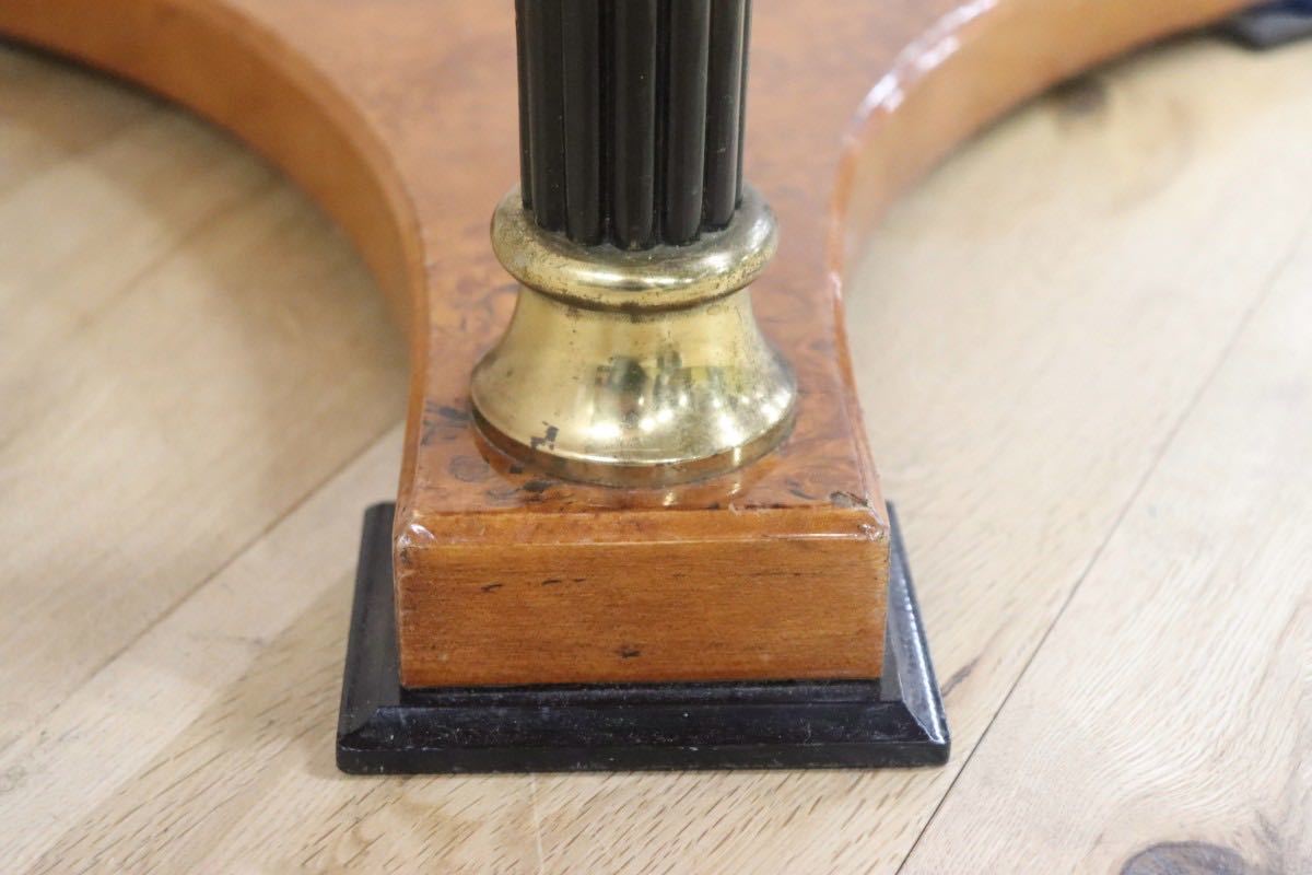 GMGN233D○イタリア製 サイドテーブル 丸テーブル バーズアイメープル 御影石 エレガント クラシック ヨーロッパ家具 ※引取り推奨