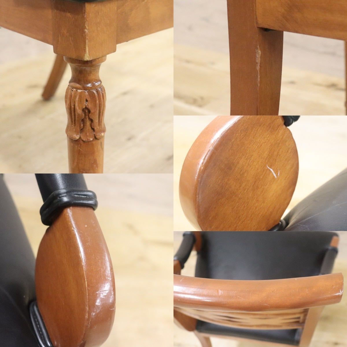 GMGN149C○イタリア製 クラシック モダン ダイニングチェア 椅子 セミアームチェア 本革 レザー 西洋 アール・ヌーヴォー