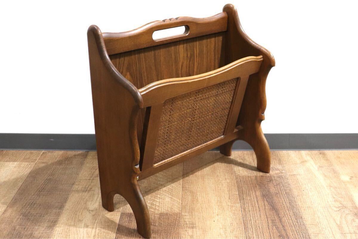 GMHN160○karimoku / カリモク コロニアル マガジンラック スリッパラック 雑誌入れ 収納 木製 ラタン