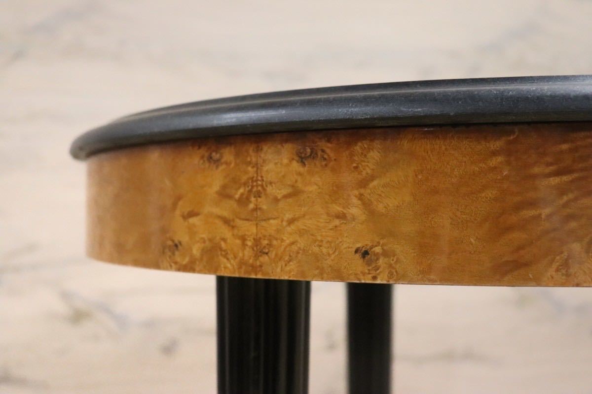 GMGN233E○イタリア製 サイドテーブル 丸テーブル バーズアイメープル 御影石 エレガント クラシック ヨーロッパ家具 ※引取り推奨