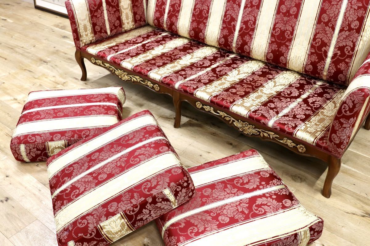 GMGH279○イタリアモダン クラシック 3人掛けソファ トリプルソファ ファブリック ヨーロピアン エレガント ロココ 展示品