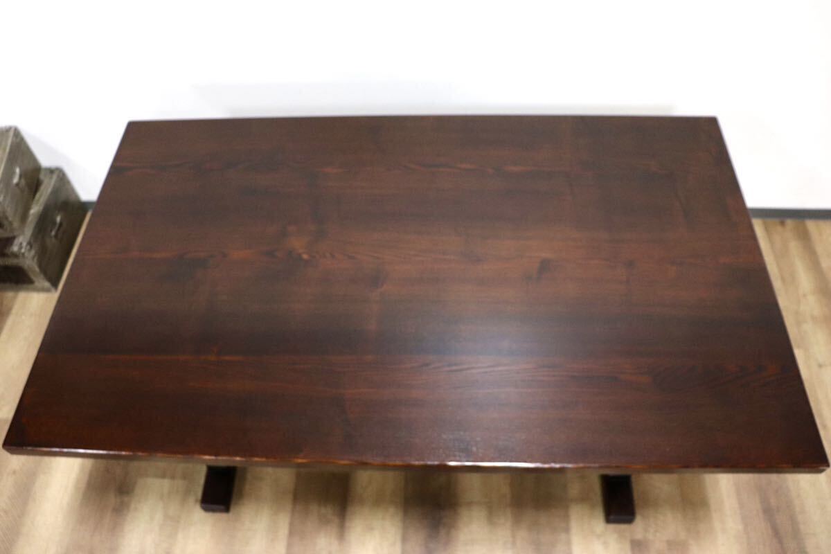GMHN69○工房家具 欅材 ケヤキ 無垢 ダイニングテーブル 食卓テーブル 漆塗り 和家具 和モダン アンティーク レトロ 堅牢 古民家 美品