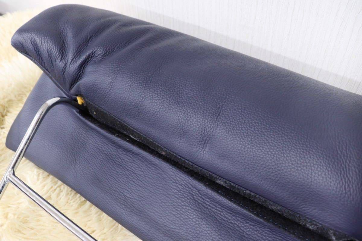 GMFN227BOLeatherworld / レザーワールド ヘッドレスト 青色 本革 高級 モダン IDC大塚家具 美品