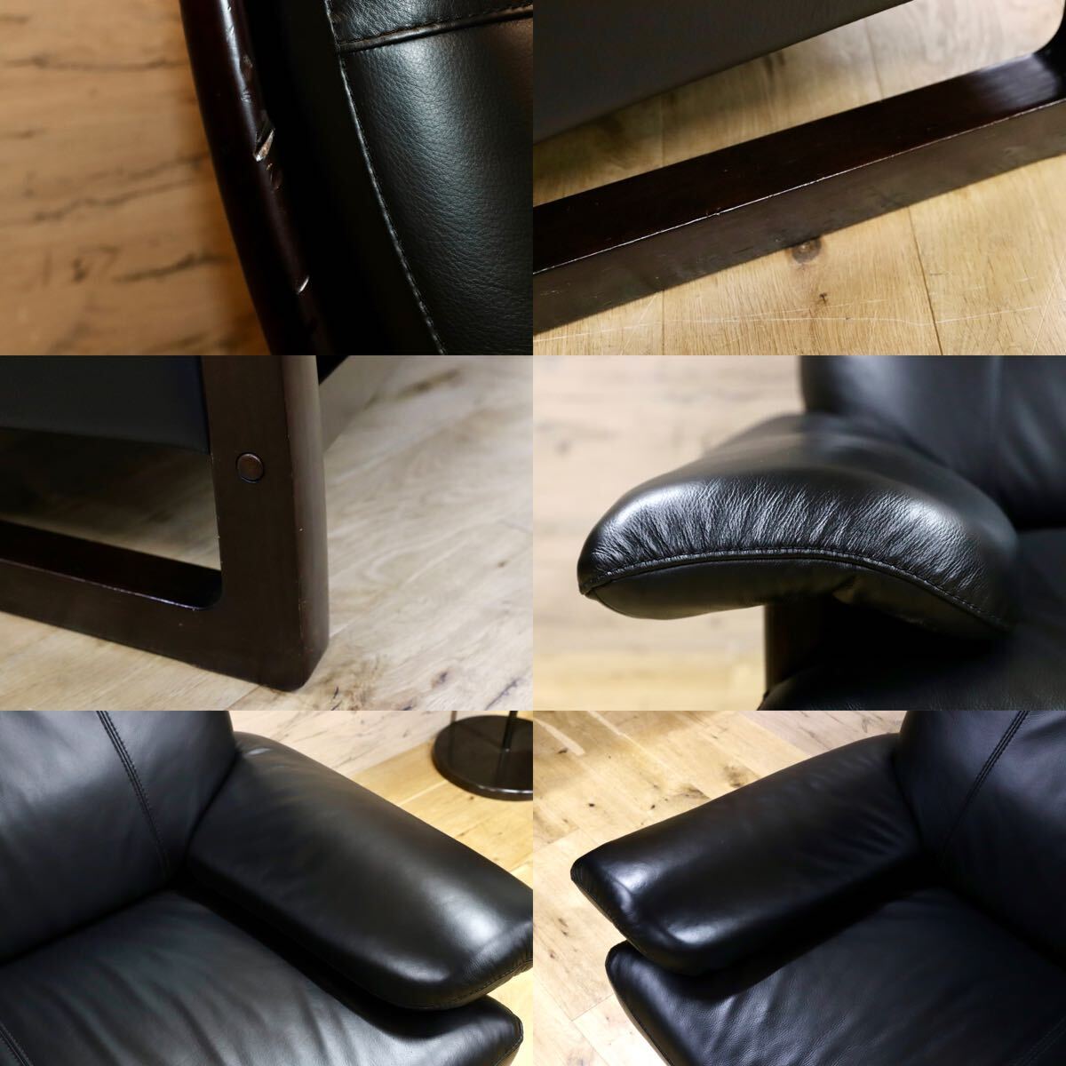 GMHN209○アサヒ Fuga フーガ 3人掛けソファ トリプルソファ 3シーター 黒 総本革 モダン 長椅子