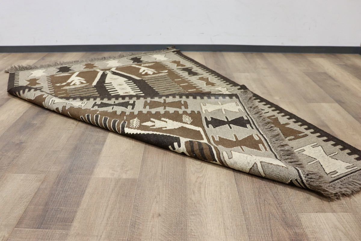 GMGO31○トルコ Kayseri カイセリ産 オールドキリム 1970年代 ヴィンテージ ラグ 羊毛 手織り 定価約30万 未使用 デッドストック